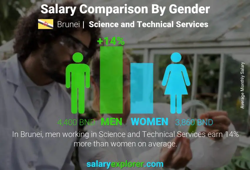 Salary comparison by gender Brunei Science and Technical Services monthly