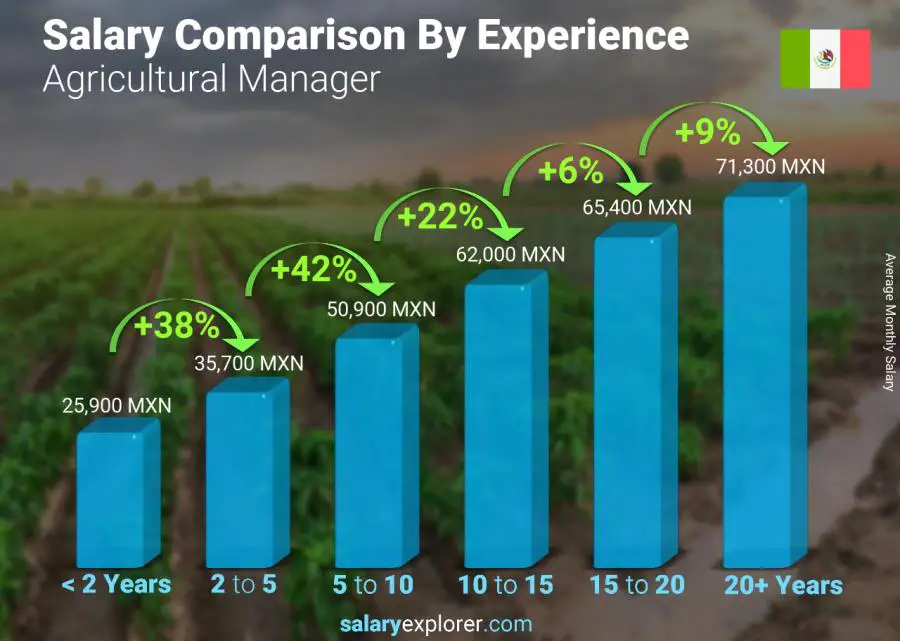 متوسط الدخل حسب سنين الخبرة شهري المكسيك Agricultural Manager