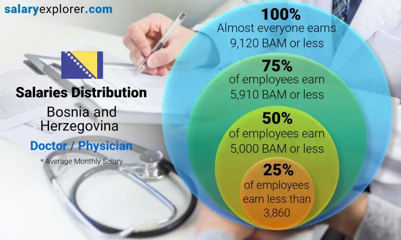 Median and salary distribution Bosnia and Herzegovina Doctor / Physician monthly