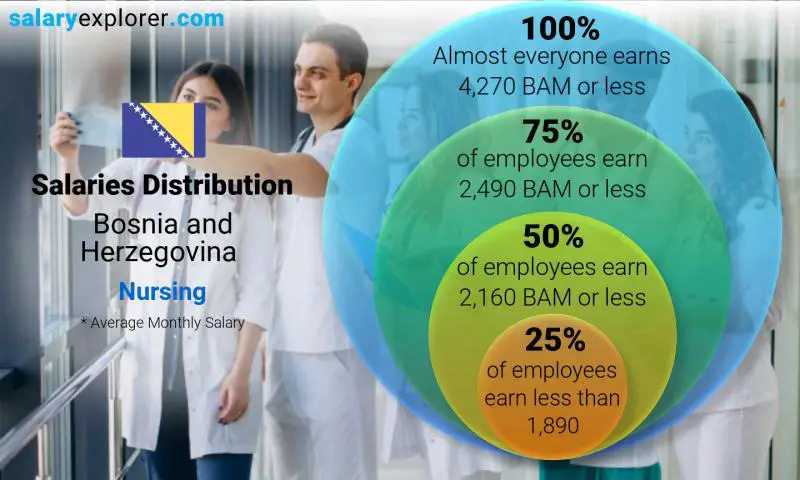 Median and salary distribution Bosnia and Herzegovina Nursing monthly