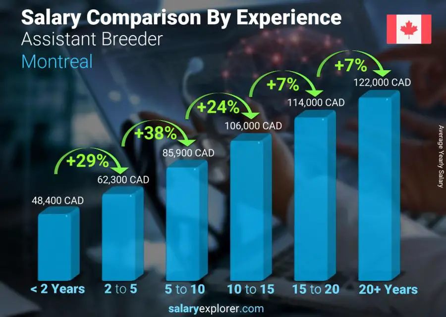 Salary comparison by years of experience yearly Montreal Assistant Breeder