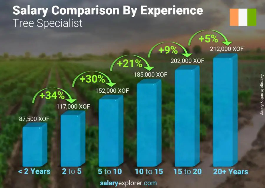 Salary comparison by years of experience monthly Cote Divoire Tree Specialist