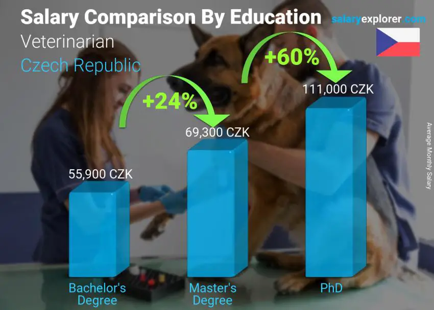 Salary comparison by education level monthly Czech Republic Veterinarian