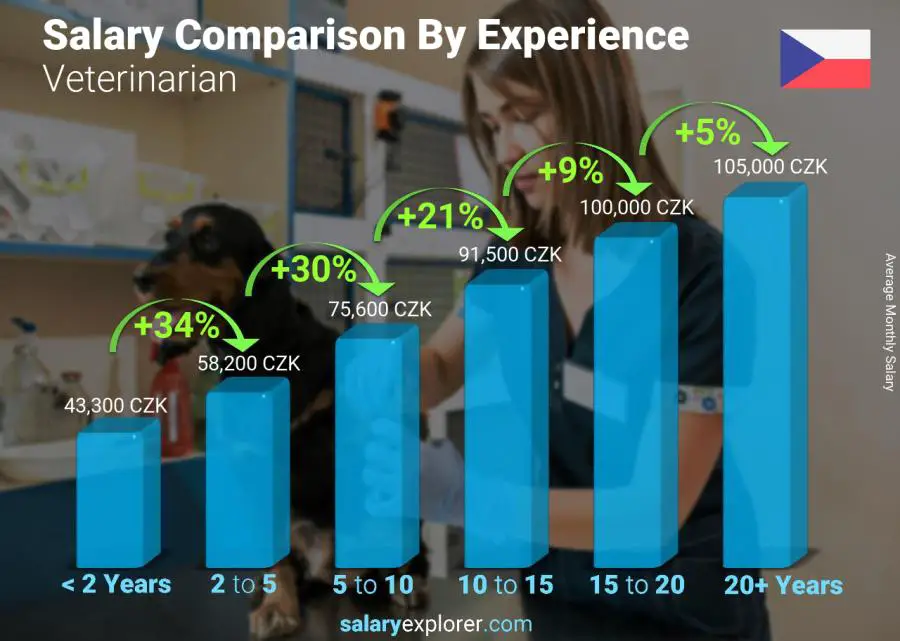 Salary comparison by years of experience monthly Czech Republic Veterinarian