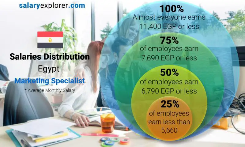 Median and salary distribution Egypt Marketing Specialist monthly