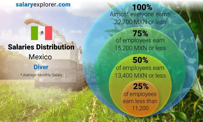 Median and salary distribution Mexico Diver monthly