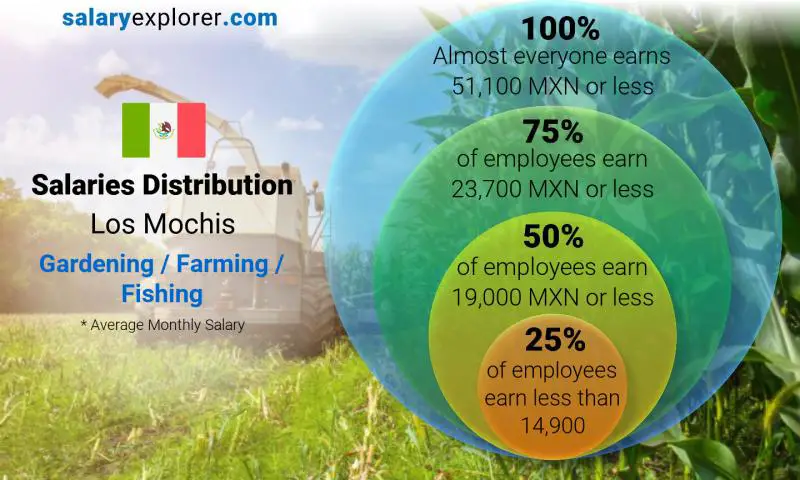 Median and salary distribution Los Mochis Gardening / Farming / Fishing monthly