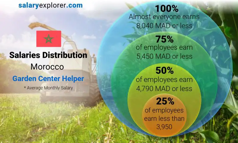 Median and salary distribution Morocco Garden Center Helper monthly