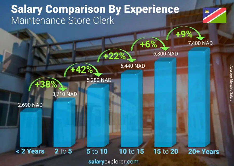 Salary comparison by years of experience monthly Namibia Maintenance Store Clerk