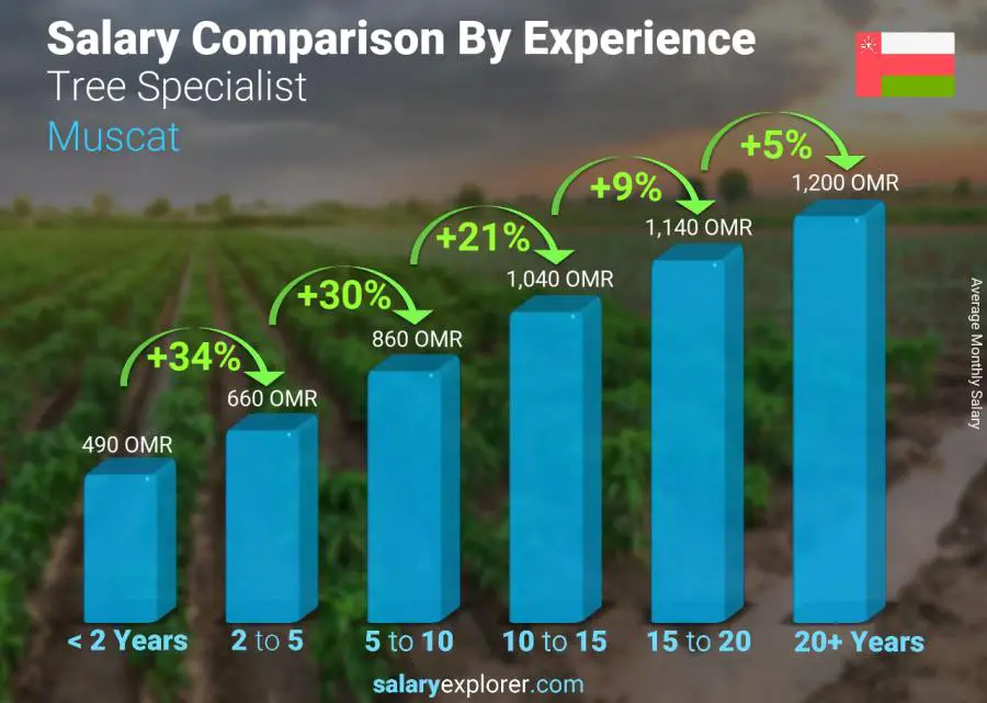 Salary comparison by years of experience monthly Muscat Tree Specialist