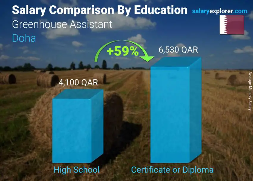 Salary comparison by education level monthly Doha Greenhouse Assistant