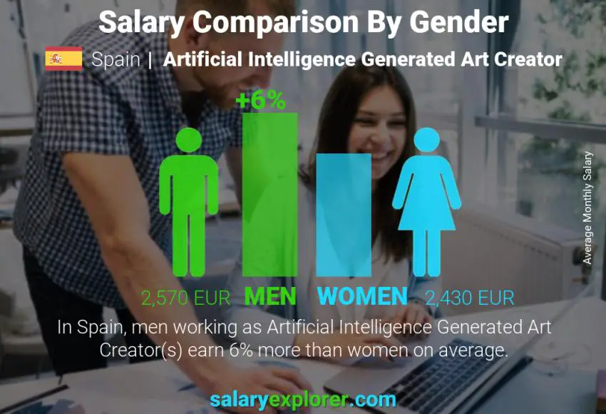 Salary comparison by gender Spain Artificial Intelligence Generated Art Creator monthly