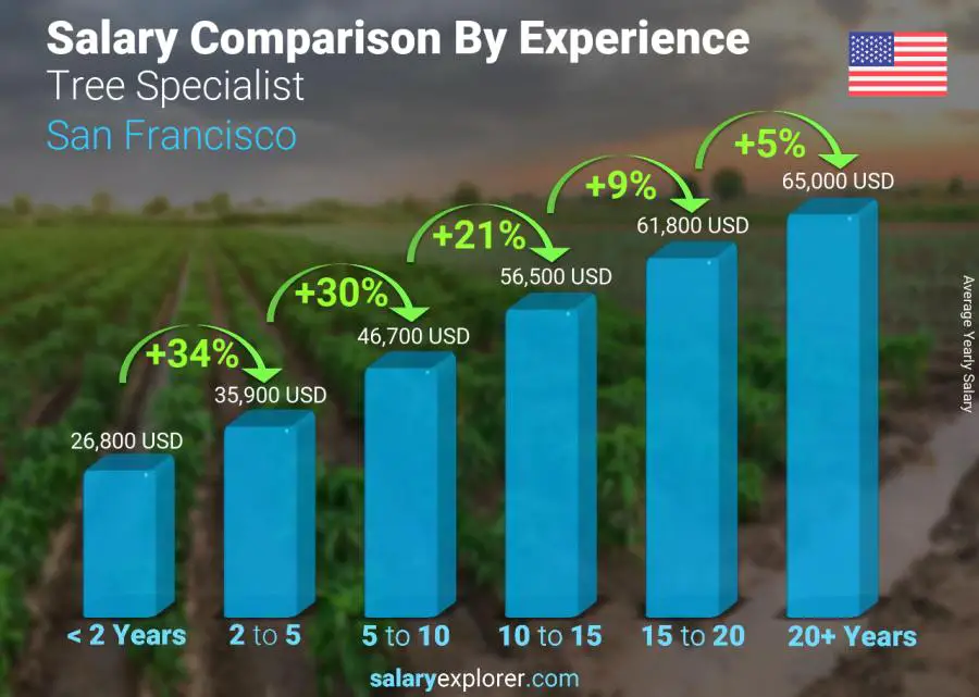 Salary comparison by years of experience yearly San Francisco Tree Specialist