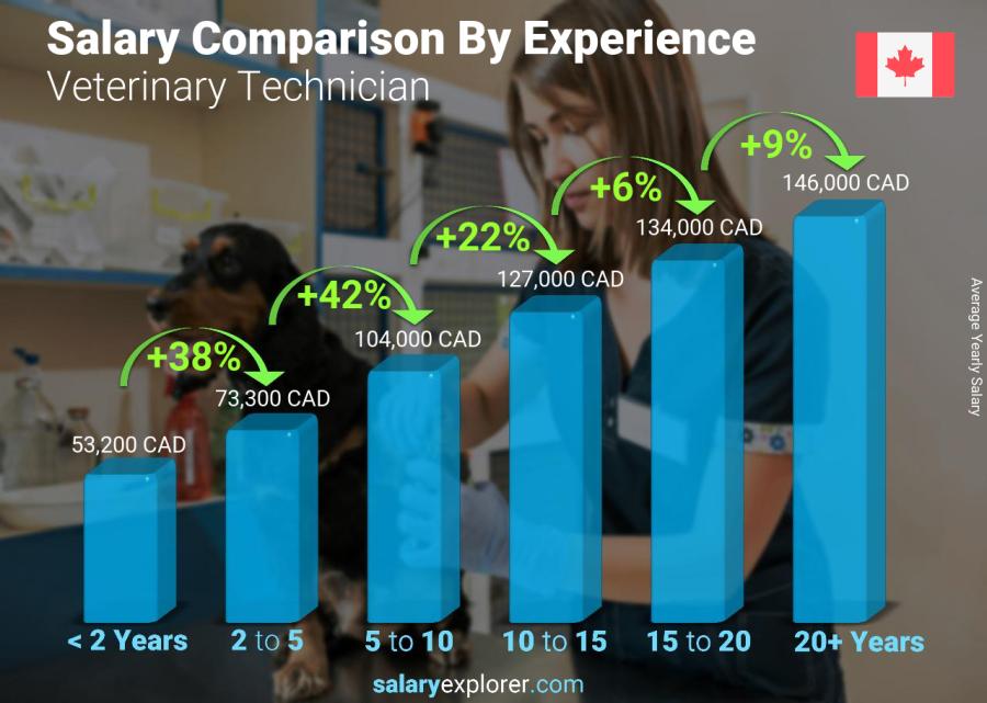 Comparación de salarios por años de experiencia anual nueva Escocia Técnico Veterinario