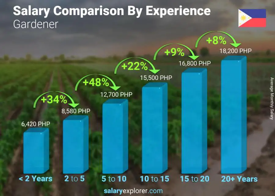 Comparación de salarios por años de experiencia mensual Filipinas Jardinero