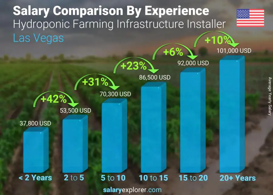 Comparación de salarios por años de experiencia anual Las Vegas Instalador de infraestructura de cultivo hidropónico